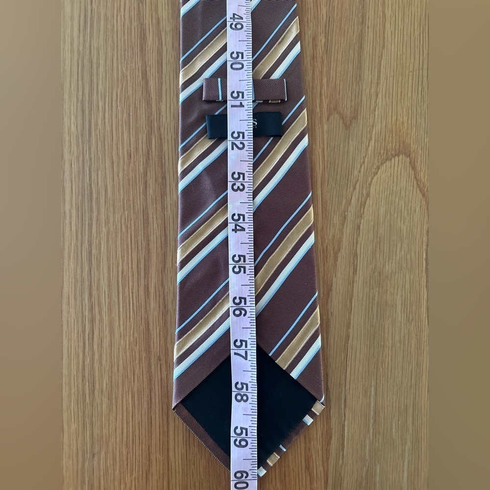Hugo Boss Necktie Striped Silk 3.25” Made In Italy Brown Blue - Picture 4 of 6